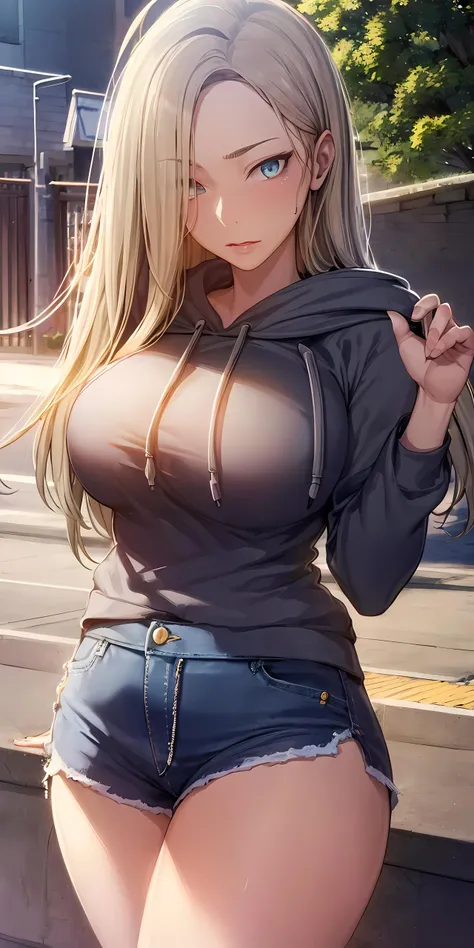 (masterpiece:1.2, best quality), (finely detailed beautiful eyes: 1.2), solo focus, (extremely detailed CG unity 8k wallpaper, masterpiece, best quality, ultra-detailed, best shadow), (detailed background), (beautiful detailed face, beautiful detailed eyes) , 1girl, noona, 1girl, solo, large breasts, (oversized hoodie:1.4), jeans, white shirt, holding handbag, High contrast, beautiful sexy woman, adult, (best illumination, an extremely delicate and beautiful),(simple backround, outdoors), looking at viewer,beautiful detailed glow,