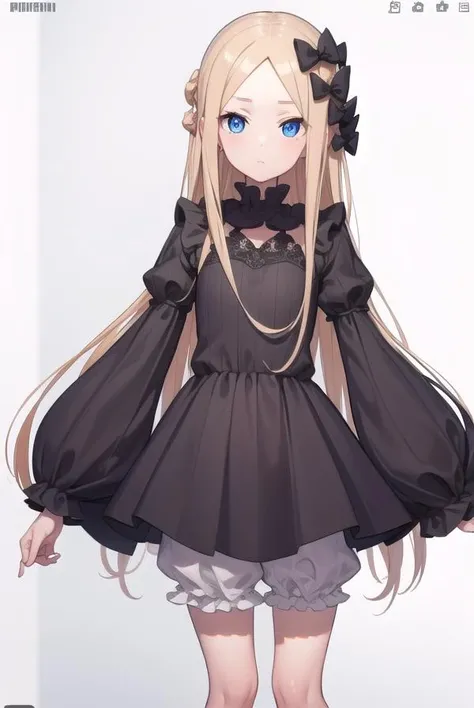 abigailwilliams, <lora:abigailwilliams-lora-nochekaiser:1>,
abigail williams, blonde hair, blue eyes, forehead, long hair, parted bangs,
BREAK black bow, black dress, bloomers, bow, dress, hair bow, long sleeves, multiple bows, orange bow, polka dot, polka dot bow, (ribbed dress:1.5), sleeves past fingers, sleeves past wrists, (white bloomers:1.5),
BREAK looking at viewer, full body,
BREAK outdoors, space, stars,
BREAK <lyco:GoodHands-beta2:1>, (masterpiece:1.2), best quality, high resolution, unity 8k wallpaper, (illustration:0.8), (beautiful detailed eyes:1.6), extremely detailed face, perfect lighting, extremely detailed CG, (perfect hands, perfect anatomy),