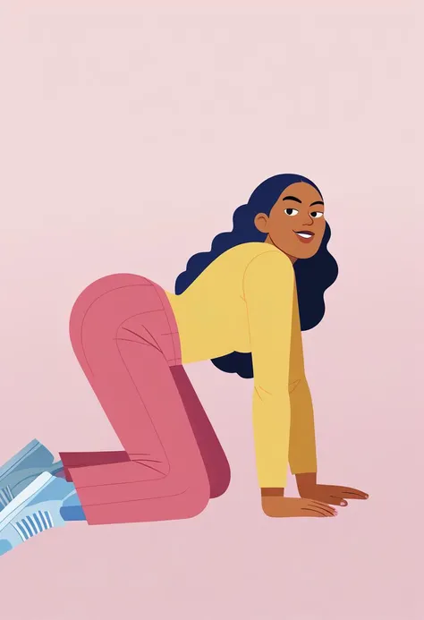 alegria art, 1girl, solo, all_fours, looking at viewer, flat color, no lineart, simple background <lora:ponydiffusionv6_alegriaart:1>