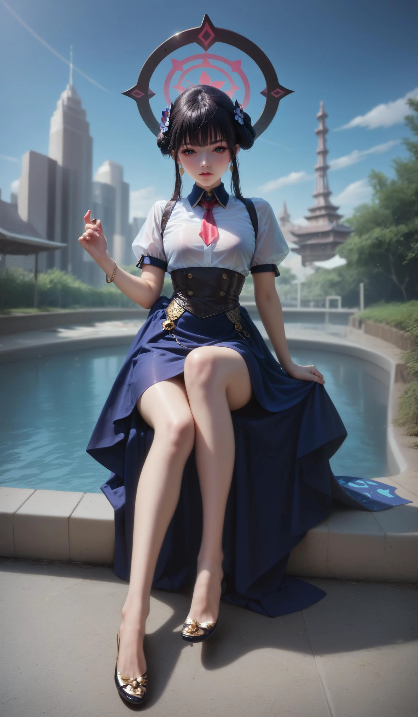 score_9, score_8_up, asian,chinese,
(junko_\(blue_archive\),halo,demon_wings,short_sleeves,low_wings,j,hair_ribbon,sidelocks,red_necktie),
(see-through_clothing),(dynamic angle,dynamic pose),shine,glowing,energy coalescing and vibrating,full_body,sitting,
wearing wedding_dress,charming,alluring,seductive,erotic,enchanting,
( sorcerer's attire, enchanter's booties, ),(intense loupe clean turquoise, princess cut, girdle facets, 15.00 carat, scintillating, sheen, leather, sturdy, toughness, dyeing, eight-prong setting, ethically sourced, exclusive, industrial, rococo, celestial symbols),(wetland, geological formation,cliff,tidal pool,city park),