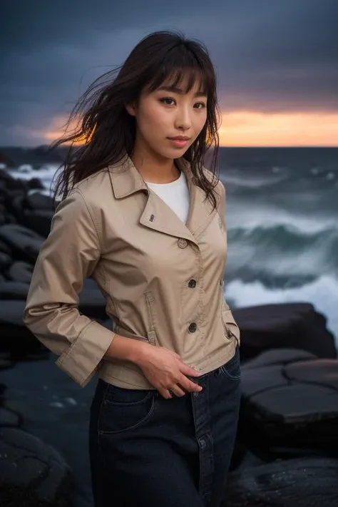 DEN_syunka_ayami,
(portrait of a lighthouse keeper (walking on the rocks:1.2) on a dark (stormy night:1.2) wearing a yellow raincoat in the wind, (waves crashing:1.2) into the rocks, (storm:1.2), (wind swept:1.2), (gale:1.1), (tsunami:1.1), lighthouse, (night time:1.2), (wet rocks, rocks, rocky:1.2), (splashing waves:1.2), waves, (ocean spray:1.2), (lighthouse:1.1):1.2),
bokeh, f1.4, 40mm, photorealistic, raw, 8k, textured skin, skin pores, intricate details <lora:epi_noiseoffset2:1>, epiCRealism <lora:ClothingAdjuster3:-1>