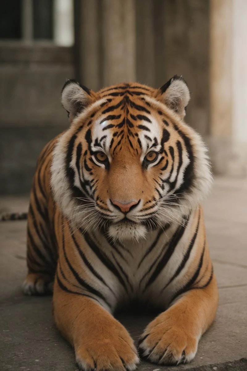 razor sharp focus, a beautiful (tiger:1.3), intricate detail, at a temple in bali, epic character composition (cinematic lighting:1.1), photographed on a Fujifilm X-H2S, 90mm F/8 Macro Lens, with expired Kodak VISION3 500T color negative film, 8k, (full body:1.0) <lora:BimboMakeup_v1:0.2>