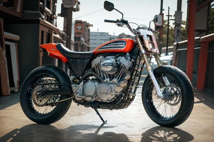 masterpiece, best quality, absurdres, XR750, vehicle focus, no humans, <lora:HarleyDavidson-000008:1>