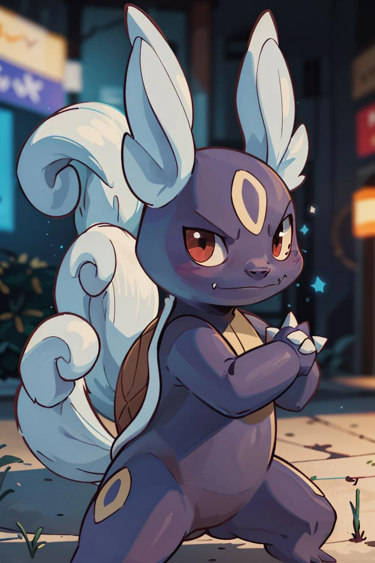 centered, award winning photo, (looking at viewer:1.2), | Wartortle_Pokemon, |, | bokeh, depth of field, cinematic composition, | , Umbreon_Pokemon, fox ears, <lora:Wartortle_Pokemon_Anime:0.700000>, , <lora:Umbreon_Pokemon_Anime:0.800000>