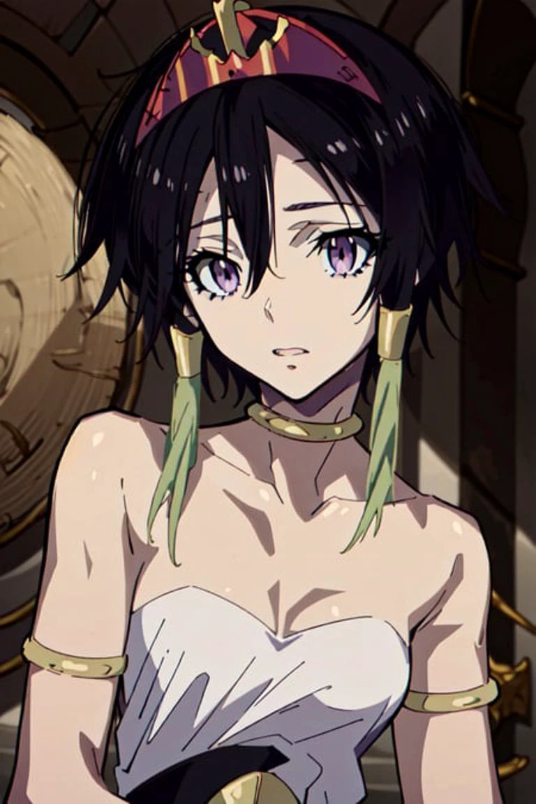 (best quality, masterpiece, ultra detailed), 1girl, <lora:towa-000012:0.9>, towasama, <lora:Mochizuki style:0.75>, short hair, purple eyes, hair tubes, red crown