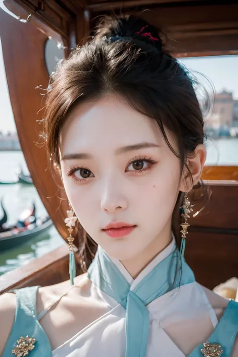 realistic, photography, beautiful_mistake-8500, pureerosface_v1, ulzzang-6500-v1, krface1, lying silkworm,
smaller head, beautiful face, shaded face, smaller face, realistic human skin,  
Balancing on the edge of a gondola in Venice's canals, she captures the essence of enchanting romance, chinese building,
<lora:xueheqinniang:0.8>,