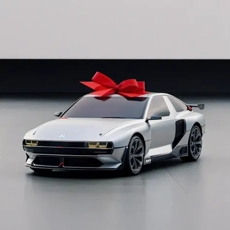 a photo of a hyundai_vision car with a red gift bow on top <lora:hyundai_vision:1>