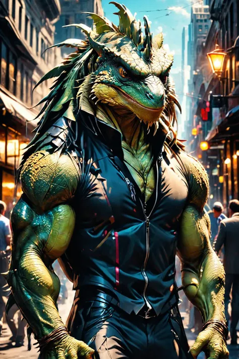 RAW photo of a skinny anthro Iguana Quantum physicist experimenting with time manipulation at Time loop trapping inhabitants perpetually, super detail, ultra-realism, <lora:xl_more_art-full_v1:0.3>, <lora:Dark_Novel:0.7>, <lora:anthro_muscular:1>, <lora:ColorART:0.7> ColorART, (((female)))
