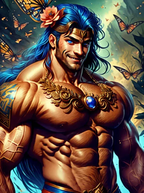 random00d, calligraphy brush, Sapphire, zoom layer, falling flower, buterflies,
(one male:1.9), Very detailed flawless handsome face, detailed open eyes, heroic, bodybuilder, (big muscles), (big pectorals), narrow waist. Long hair. Realistic face, realistic blue eyes, (smile).
<lora:BulkedUpAIR1.5:0.2>
<lora:random00d_v2-000010:1>