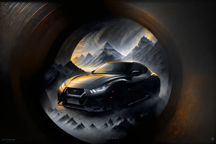 random00d, (art by Silvestro Lega:1.2), (art by Jean Delville:1.2), Thermal camera,  landscape of a Exquisite The Seven Kingdoms  and Nissan, Winter, Rough sketch, cinematic lighting, Circular polarizer, BW, masterpiece, <lora:random00d-000010:1>
