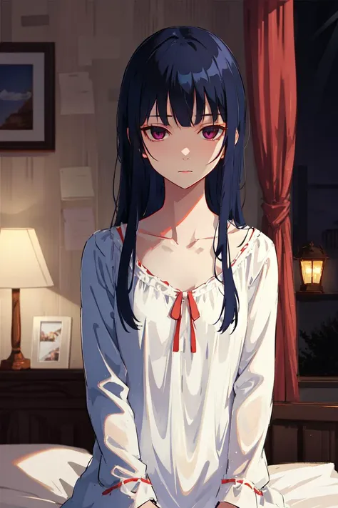 masterpiece, best quality, solo, (detailed eyes:0.9), (detailed lighting, depth of field:0.9), bedroom, nightgown,
<lora:Nobume_V2.1:0.6>