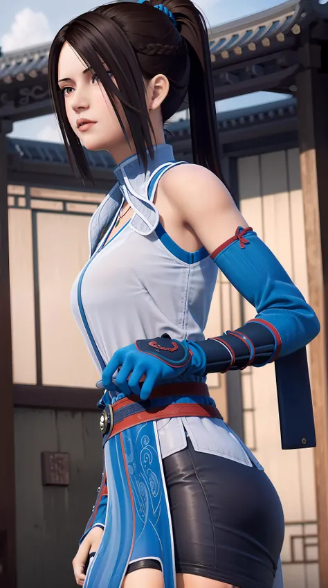 masterpiece,best quality,1girl,long hair,ponytail,chinese clothes, <lora:jiruxue:0.8>, cowboy shot, dynamic pose, dynamic angle