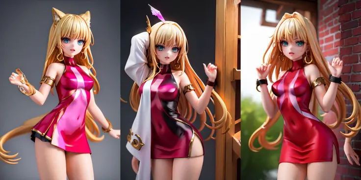 (otherworldly), highly insanely detailed, masterpiece, top quality, best quality, highres, 4k, 8k, RAW photo, (very aesthetic, beautiful and aesthetic), 1girl, <lora:peeking_out_upper_body_pruned:1>, peeking out, brick wall, upper body, <lora:BodyconianSMT-bsinky-v1:0.85>, bconSMT, long hair, short red dress, sleeveless, turtleneck, earrings, lipstick, bracelet, ring, nail polish, (fantasy world)