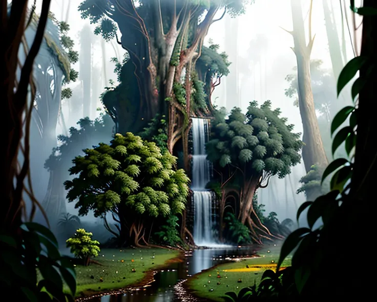 (oilsketch) of a view in a jungle, with intense rainfall, vines all around, giant and wet trees, heavy morning mist.
High Contrast, High Saturation, Highly detailed, high quality, masterpiece, ethereal, particle effect, (silver dust, gust of wind:1.1), volumetric light, light rays, gold filigree, vibrant colors, bokeh, depth of field.
<lora:oilsketch:1>