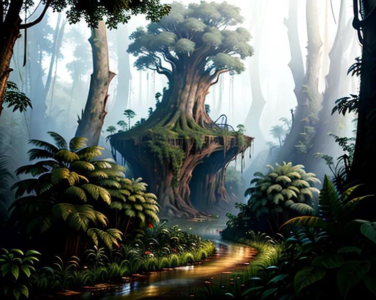 (oilsketch) of a view in a jungle, with intense rainfall, vines all around, giant and wet trees, heavy morning mist.
High Contrast, High Saturation, Highly detailed, high quality, masterpiece, ethereal, particle effect, (silver dust, gust of wind:1.1), volumetric light, light rays, gold filigree, vibrant colors, bokeh, depth of field.
<lora:oilsketch:1>