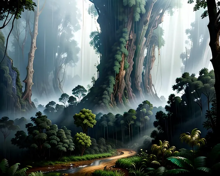 (oilsketch) of a view in a jungle, with intense rainfall, vines all around, giant and wet trees, heavy morning mist.
High Contrast, High Saturation, Highly detailed, high quality, masterpiece, ethereal, particle effect, (dust, gust of wind:1.07), volumetric light, light rays, gold filigree, vibrant colors, depth of field.
<lora:oilsketch:1>