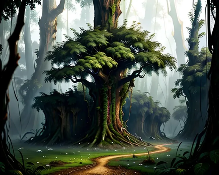 (oilsketch) of a view in a jungle, with intense rainfall, vines all around, giant and wet trees, heavy morning mist.
High Contrast, High Saturation, Highly detailed, high quality, masterpiece, ethereal, particle effect, (dust, gust of wind:1.07), volumetric light, light rays, gold filigree, vibrant colors, depth of field.
<lora:oilsketch:1>