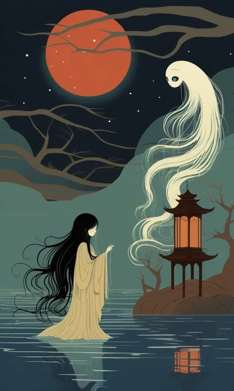 Sky in blood moon with Chinese ancient time