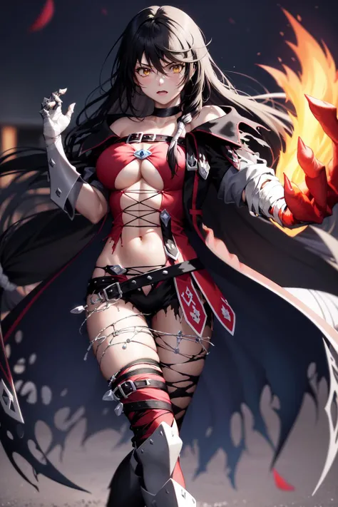 1girl, velvet crowe, velvet-outfit, flameclaw, solo, claws, <lora:VelvetCrowe:1>,, , highres, absurdres,