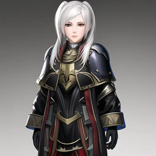 masterpiece, (photorealistic:1.4), best quality, beautiful lighting,white hair, light armor, black robe, twintails,, masterpiece, best quality,<lora:robin-grima:0.75>