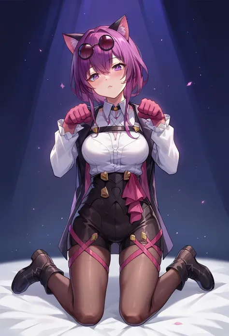 score_9, score_8_up, score_7_up, score_6_up,
BREAK
source_anime, source_explicit,
BREAK
1girl, solo,
<lora:kafuka-pony-Tanger:0.6>, kafuka, purple hair, eyewear on head, purple eyes, gloves, boots, 
looking at viewer, head tilt,  
;3, cat ears, paw pose, on_knees, crawling, kneeling, 
pantyhose,