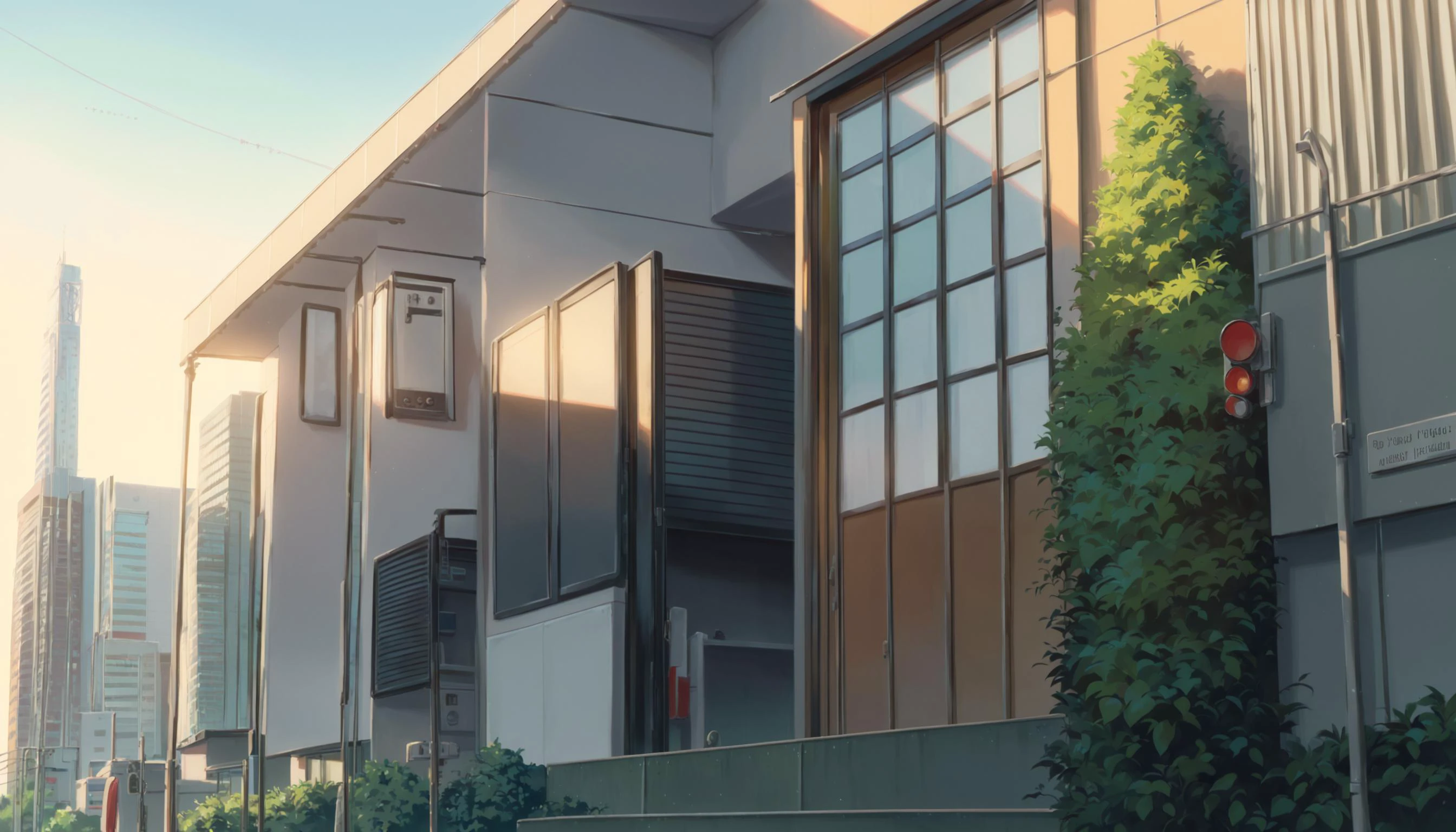 score_9,score_8_up,score_7_up,score_6_up,<lora:CoMix_BGXL:1>,source_anime,close up,from_below,scenery,outdoors,(second story apartment building:1.5),(apartment:1.5),door,building,power lines,utility pole,road,tree,fence,window,bush,no humans,