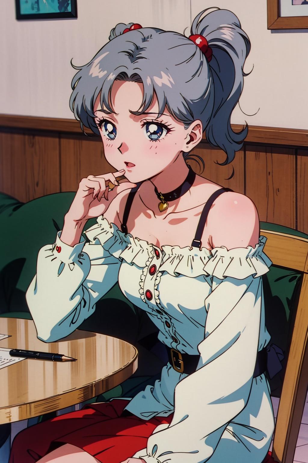 Anime girl sitting at a table with a glass of wine - SeaArt AI