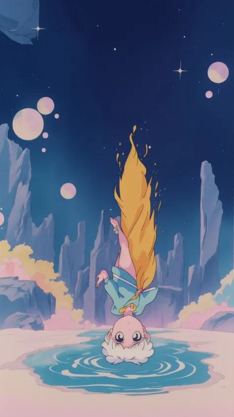 a spiraling waterfall flowing upside down on a planet with reverse gravity
<lora:EPTakeuchiNaokoStyle-03:1> EPTakeuchiNaokoStyle, 1990s \(style\), anime screencap, retro artstyle, anime coloring, traditional media, (Masterpiece:1.3) (best quality:1.2) (high quality:1.1)