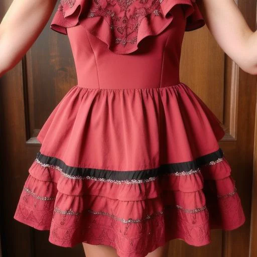 Peplum Dress: Embellished with a peplum ruffle at the waist, adding volume and flair to the dress., ornate background