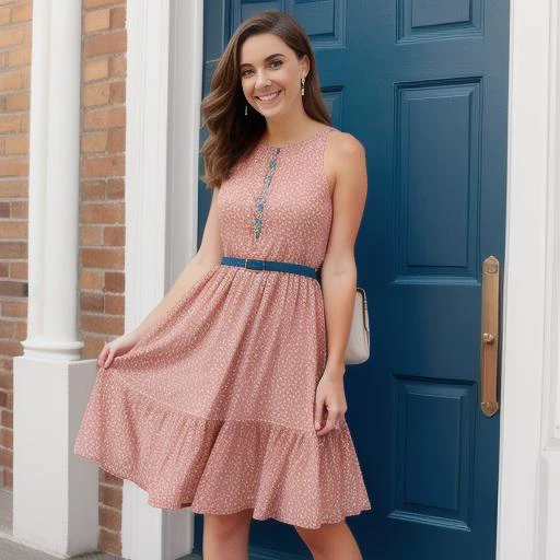 Fit and Flare Dress: Fitted at the waist and flares out at the hips, creating a feminine and playful silhouette., ornate background