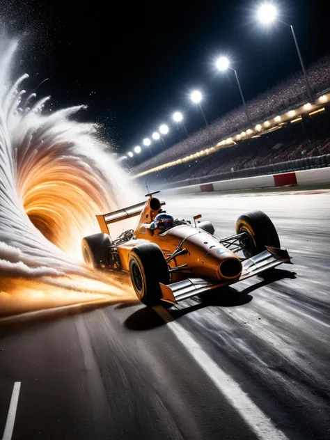 A vintage F1 car racing around the track, suddenly getting sucked into a ral-blackhole in the pit stop, mechanics and tires flying in, captured with high-speed photography for a dynamic freeze-frame <lora:ral-blackhole-sdxl:1> <lora:EnvyBetterHiresFixXL01:0:hr=1>