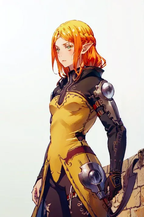 cowboy shot, <lora:sui:0.8> pointy ears, forehead jewel, sui-000008 (2), sui\( Isekai Ojisan\), sui \(changfu\), long shoulder pads, <lora:Yoshida_Akihiko_style_v01:1>, absurdres, ultra detailed, masterpiece, best quality, aesthetic, detailed,