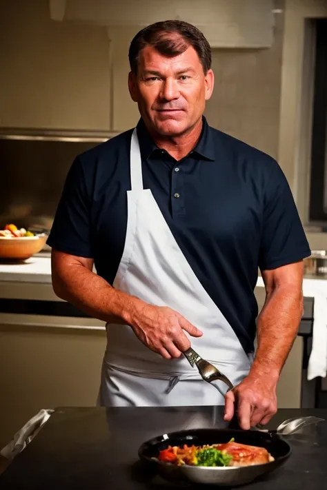 mike rounds <lora:senate_082_mike_rounds:0.65> , face closeup, face focus, shirt, formal, suit, collared shirt, white shirt, jacket,
wearing a chef hat and apron, with a kitchen in the background,
best quality, masterpiece, HDR, professional, studio quality, highres,