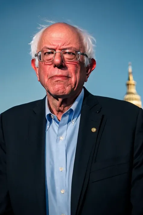 bernie sanders <lora:senate_089_bernie_sanders:0.65> , face closeup, face focus, shirt, formal, suit, collared shirt, white shirt, jacket,
capitol hill at background,
best quality, masterpiece, HDR, professional, studio quality, highres,
