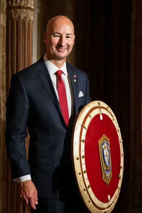 pete ricketts <lora:senate_054_pete_ricketts:0.65> , face closeup, face focus, shirt, formal, suit, collared shirt, white shirt, jacket,
Wearing gladiator armor, standing in a Roman-style coliseum, holding a sword and shield with the Senate emblem on it,
best quality, masterpiece, HDR, professional, studio quality, highres,