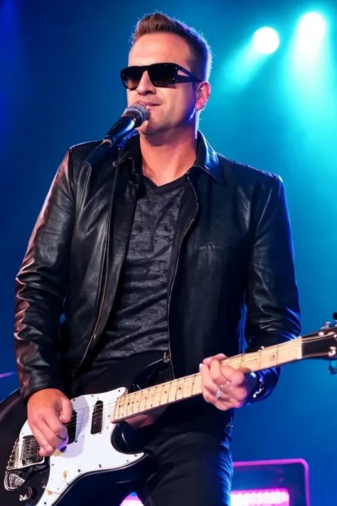 eric schmitt <lora:senate_050_eric_schmitt:0.65> , face closeup, face focus, shirt, formal, suit, collared shirt, white shirt, jacket,
Senate Rockstar: Dressed in leather pants, a rock band t-shirt, and sunglasses, holding an electric guitar on a stage with flashing lights and a cheering crowd in the background,
best quality, masterpiece, HDR, professional, studio quality, highres,