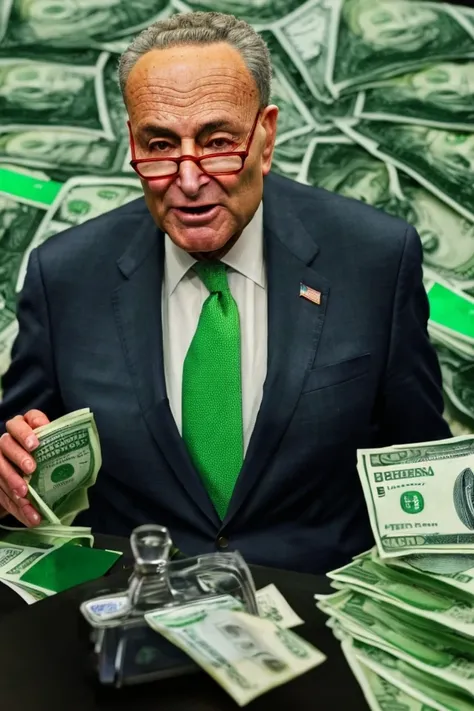 chuck schumer <lora:senate_063_chuck_schumer:0.65> , face closeup, face focus, shirt, formal, suit, collared shirt, white shirt, jacket,
green suit, dollars, money, bills, green banknotes flying,
best quality, masterpiece, HDR, professional, studio quality, highres,