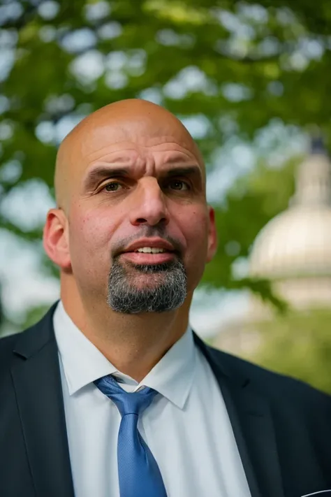 john fetterman <lora:senate_076_john_fetterman:0.65> , face closeup, face focus, shirt, formal, suit, collared shirt, white shirt, jacket,
capitol hill at background,
best quality, masterpiece, HDR, professional, studio quality, highres,