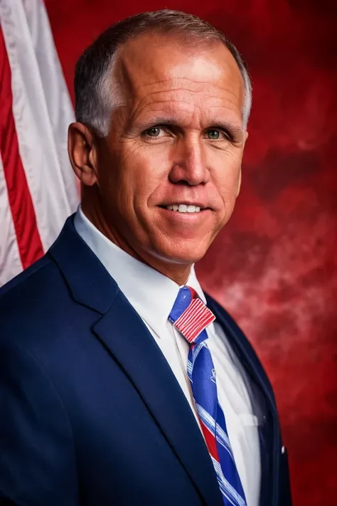 thom tillis <lora:senate_065_thom_tillis:0.65> , face closeup, face focus, shirt, formal, suit, collared shirt, white shirt, jacket,
American flag at background ,
best quality, masterpiece, HDR, professional, studio quality, highres,