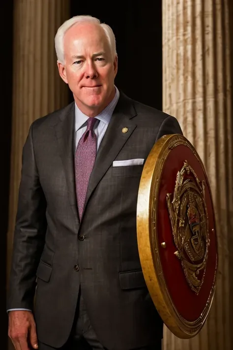 john cornyn <lora:senate_085_john_cornyn:0.65> , face closeup, face focus, shirt, formal, suit, collared shirt, white shirt, jacket,
Wearing gladiator armor, standing in a Roman-style coliseum, holding a sword and shield with the Senate emblem on it,
best quality, masterpiece, HDR, professional, studio quality, highres,
