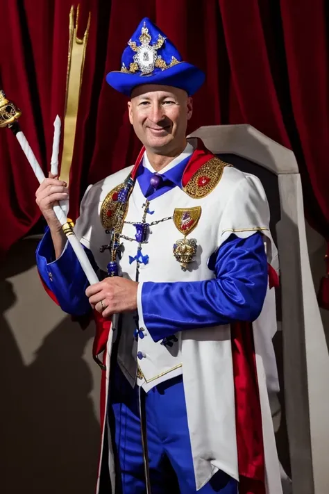 pete ricketts <lora:senate_054_pete_ricketts:0.65> , face closeup, face focus, shirt, formal, suit, collared shirt, white shirt, jacket,
Clad in a medieval jester outfit with bells on the hat, standing in a castle's throne room, holding a scepter with a funny face on top,
best quality, masterpiece, HDR, professional, studio quality, highres,