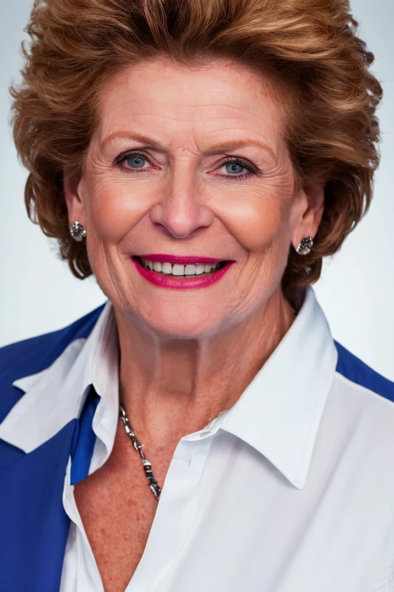 debbie stabenow <lora:senate_043_debbie_stabenow:0.65> , face closeup, face focus, shirt, formal, suit, collared shirt, white shirt, jacket,
American flag at background ,
best quality, masterpiece, HDR, professional, studio quality, highres,