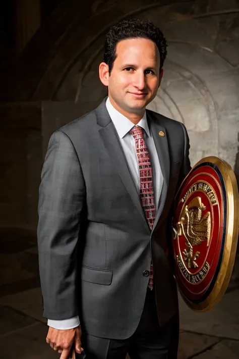 brian schatz <lora:senate_021_brian_schatz:0.65> , face closeup, face focus, shirt, formal, suit, collared shirt, white shirt, jacket,
Wearing gladiator armor, standing in a Roman-style coliseum, holding a sword and shield with the Senate emblem on it,
best quality, masterpiece, HDR, professional, studio quality, highres,