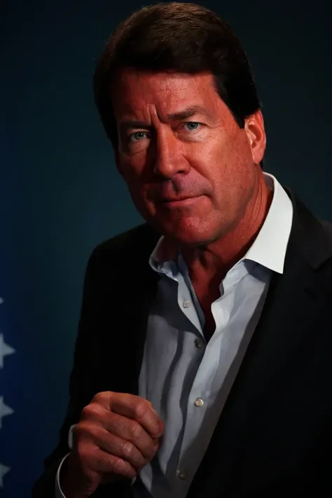 bill hagerty <lora:senate_084_bill_hagerty:0.65> , face closeup, face focus, shirt, formal, suit, collared shirt, white shirt, jacket,
American flag at background ,
best quality, masterpiece, HDR, professional, studio quality, highres,