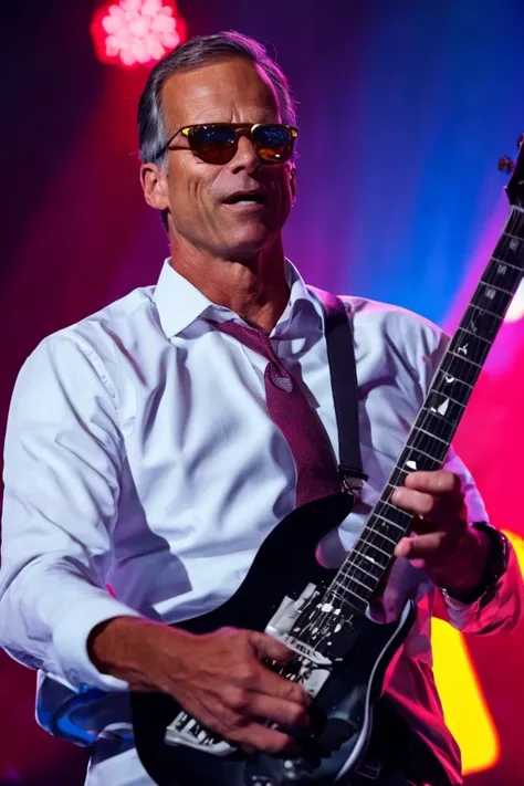 john thune <lora:senate_081_john_thune:0.65> , face closeup, face focus, shirt, formal, suit, collared shirt, white shirt, jacket,
Senate Rockstar: Dressed in leather pants, a rock band t-shirt, and sunglasses, holding an electric guitar on a stage with flashing lights and a cheering crowd in the background,
best quality, masterpiece, HDR, professional, studio quality, highres,