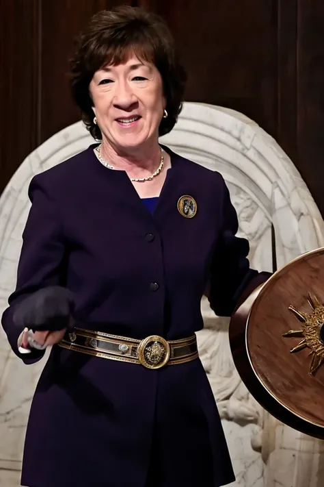 susan collins <lora:senate_037_susan_collins:0.65> , face closeup, face focus, shirt, formal, suit, collared shirt, white shirt, jacket,
Wearing gladiator armor, standing in a Roman-style coliseum, holding a sword and shield with the Senate emblem on it,
best quality, masterpiece, HDR, professional, studio quality, highres,