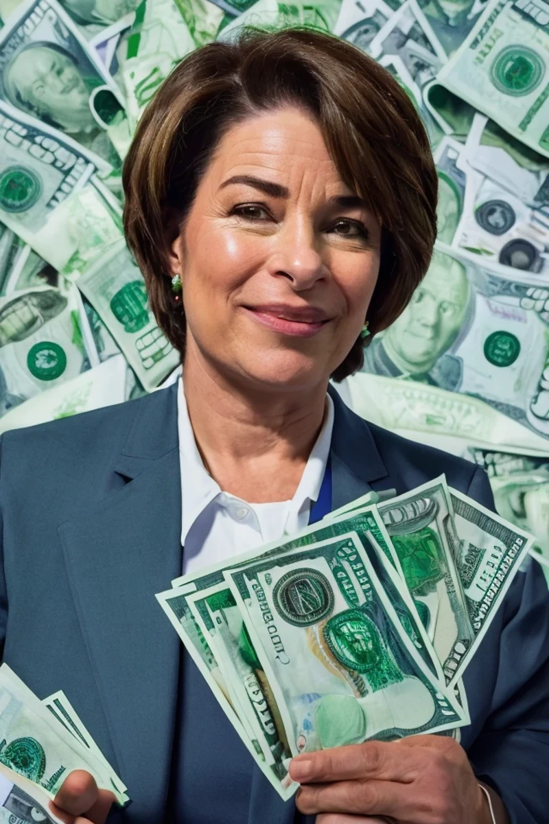 amy klobuchar <lora:senate_045_amy_klobuchar:0.65> , face closeup, face focus, shirt, formal, suit, collared shirt, white shirt, jacket,
green suit, dollars, money, bills, green banknotes flying,
best quality, masterpiece, HDR, professional, studio quality, highres,