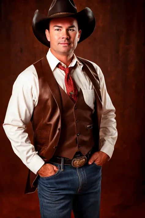 mike lee <lora:senate_087_mike_lee:0.65> , face closeup, face focus, shirt, formal, suit, collared shirt, white shirt, jacket,
Dressed in cowboy attire with a ten-gallon hat and cowboy boots, standing in front of a Western saloon, lasso or branding iron,
best quality, masterpiece, HDR, professional, studio quality, highres,