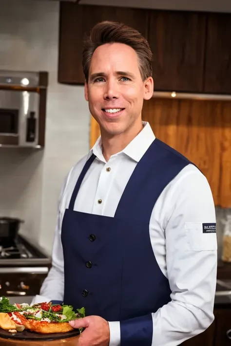 josh hawley <lora:senate_049_josh_hawley:0.65> , face closeup, face focus, shirt, formal, suit, collared shirt, white shirt, jacket,
wearing a chef hat and apron, with a kitchen in the background,
best quality, masterpiece, HDR, professional, studio quality, highres,