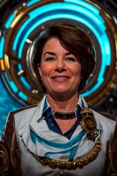 amy klobuchar <lora:senate_045_amy_klobuchar:0.65> , face closeup, face focus, shirt, formal, suit, collared shirt, white shirt, jacket,
Dressed in a steampunk outfit,large clock or time machine device, set against a backdrop of a swirling vortex,
best quality, masterpiece, HDR, professional, studio quality, highres,